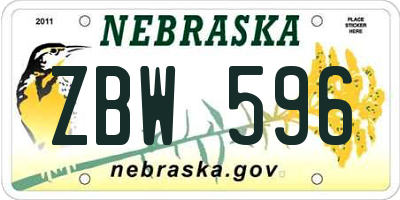 NE license plate ZBW596