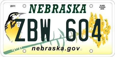 NE license plate ZBW604