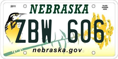 NE license plate ZBW606