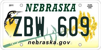 NE license plate ZBW609