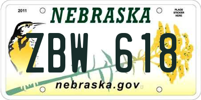 NE license plate ZBW618