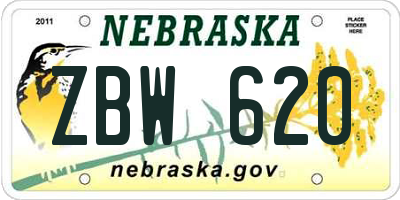 NE license plate ZBW620