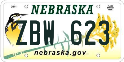 NE license plate ZBW623
