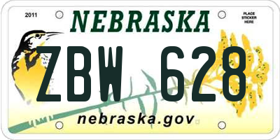 NE license plate ZBW628