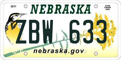 NE license plate ZBW633