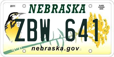 NE license plate ZBW641
