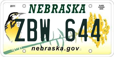 NE license plate ZBW644