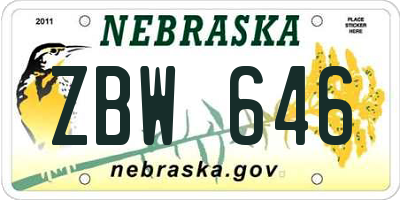 NE license plate ZBW646