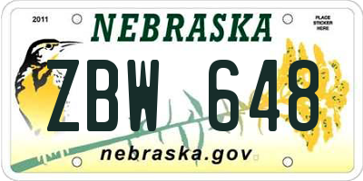 NE license plate ZBW648
