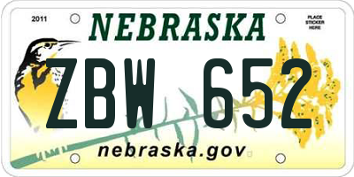 NE license plate ZBW652