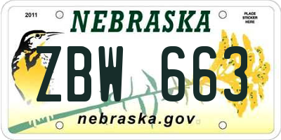 NE license plate ZBW663