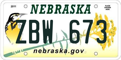 NE license plate ZBW673