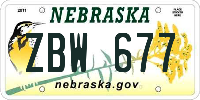 NE license plate ZBW677