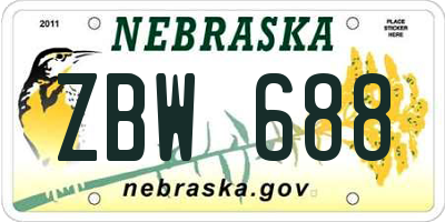 NE license plate ZBW688