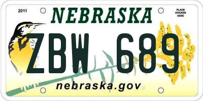 NE license plate ZBW689