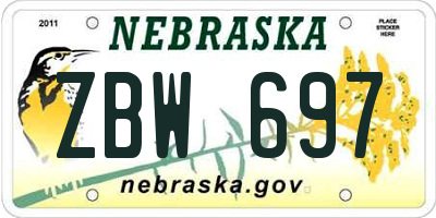 NE license plate ZBW697