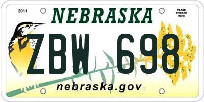 NE license plate ZBW698