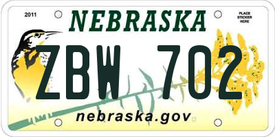 NE license plate ZBW702