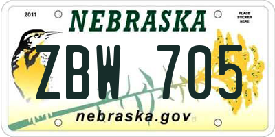 NE license plate ZBW705