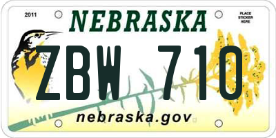 NE license plate ZBW710