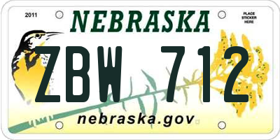 NE license plate ZBW712