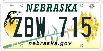 NE license plate ZBW715