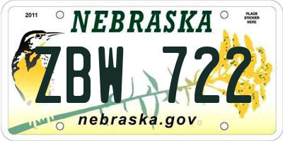 NE license plate ZBW722