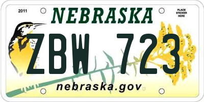 NE license plate ZBW723