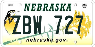 NE license plate ZBW727
