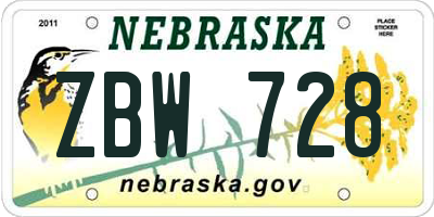 NE license plate ZBW728