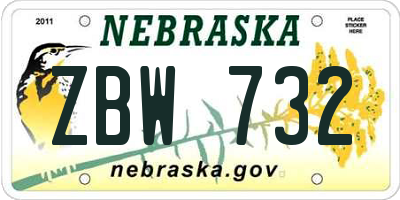 NE license plate ZBW732