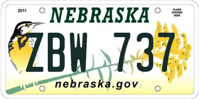 NE license plate ZBW737