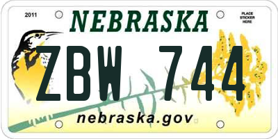 NE license plate ZBW744