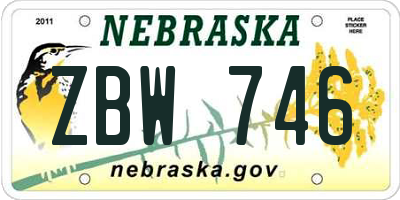 NE license plate ZBW746