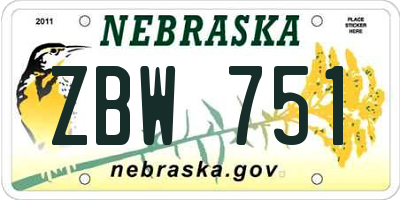 NE license plate ZBW751