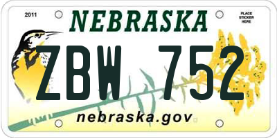 NE license plate ZBW752