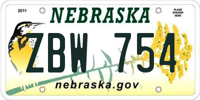 NE license plate ZBW754
