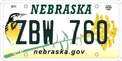 NE license plate ZBW760