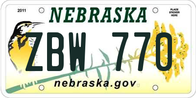 NE license plate ZBW770