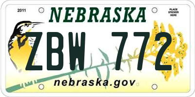 NE license plate ZBW772