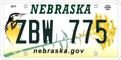 NE license plate ZBW775