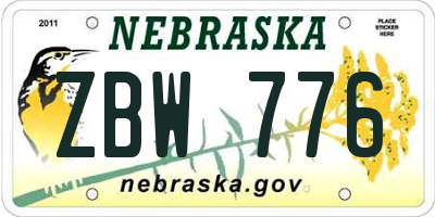 NE license plate ZBW776
