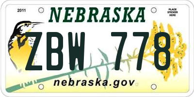 NE license plate ZBW778