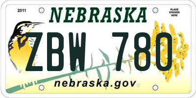 NE license plate ZBW780