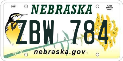 NE license plate ZBW784