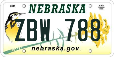 NE license plate ZBW788