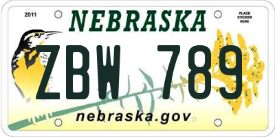 NE license plate ZBW789