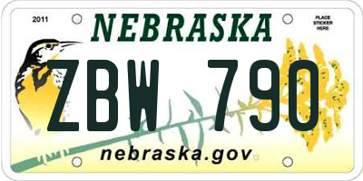 NE license plate ZBW790