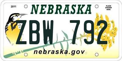 NE license plate ZBW792