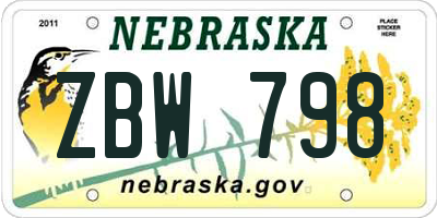 NE license plate ZBW798